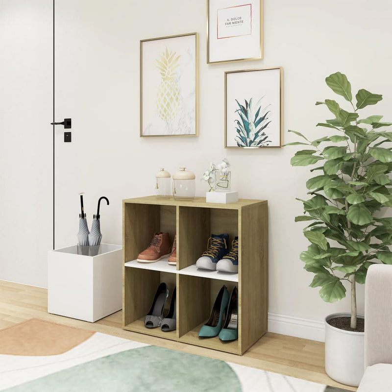 Load image into Gallery viewer, Vidaxl opbergkast 105x35,5x70 cm bewerkt hout wit en sonoma eikenkleur