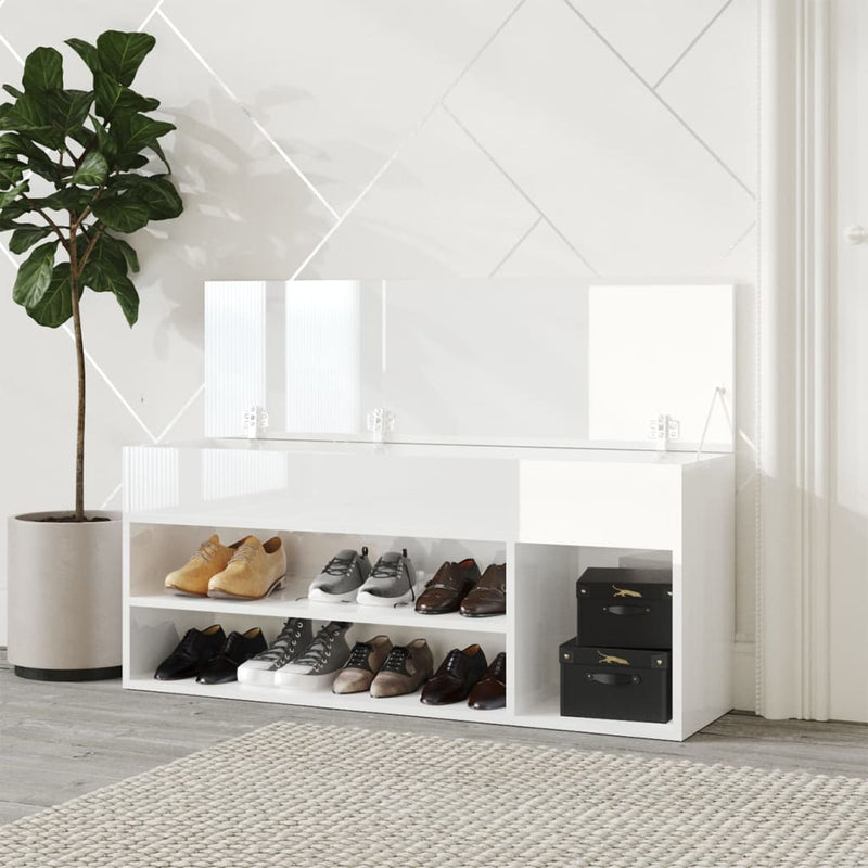 Load image into Gallery viewer, VidaXL Schoenenbank 105x30x45 cm bewerkt hout hoogglans wit