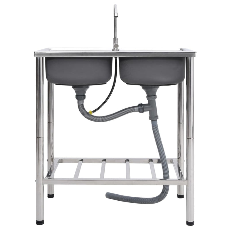 Load image into Gallery viewer, Vidaxl campinggootsteen dubbele bakken met kraan roestvrij staal