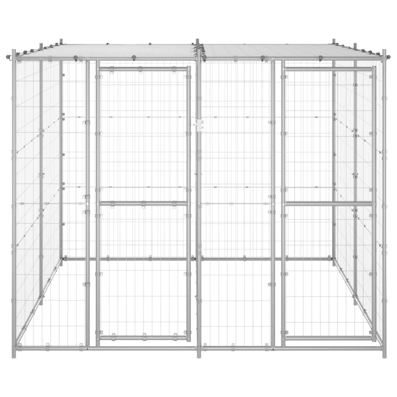 Load image into Gallery viewer, VidaXL Hondenkennel met dak 4,84 m² gegalvaniseerd staal