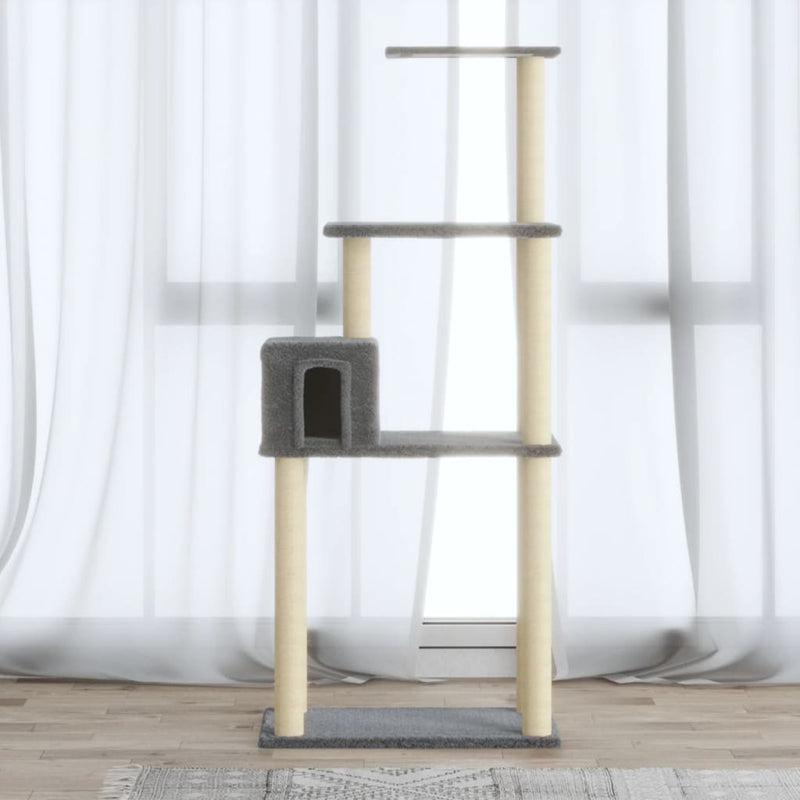 Afbeelding laden in galerijviewer, Vidaxl kattenkrabpaal met sisal krabpalen 147 cm lichtgrijs