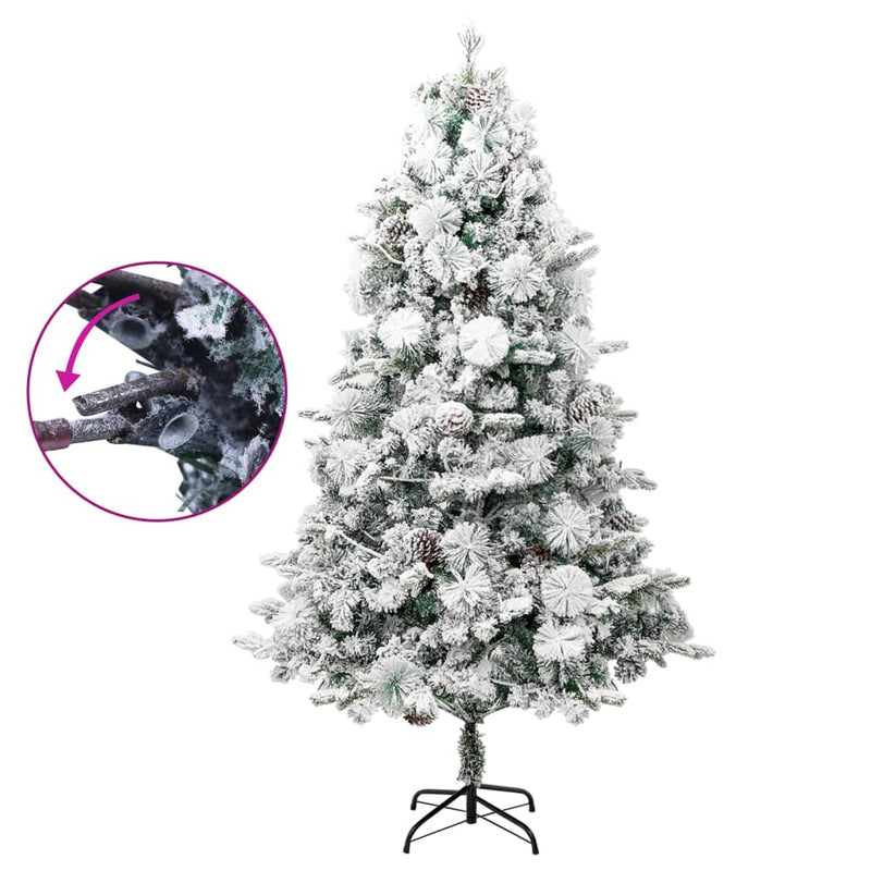 Load image into Gallery viewer, Vidaxl kerstboom met led en dennenappels en sneeuw 225 cm pvc en pe