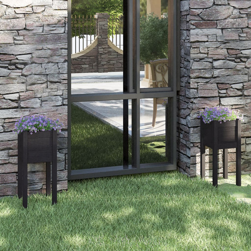 Load image into Gallery viewer, Vidaxl plantenbakken 2 st 31x31x70 cm massief grenenhout zwart