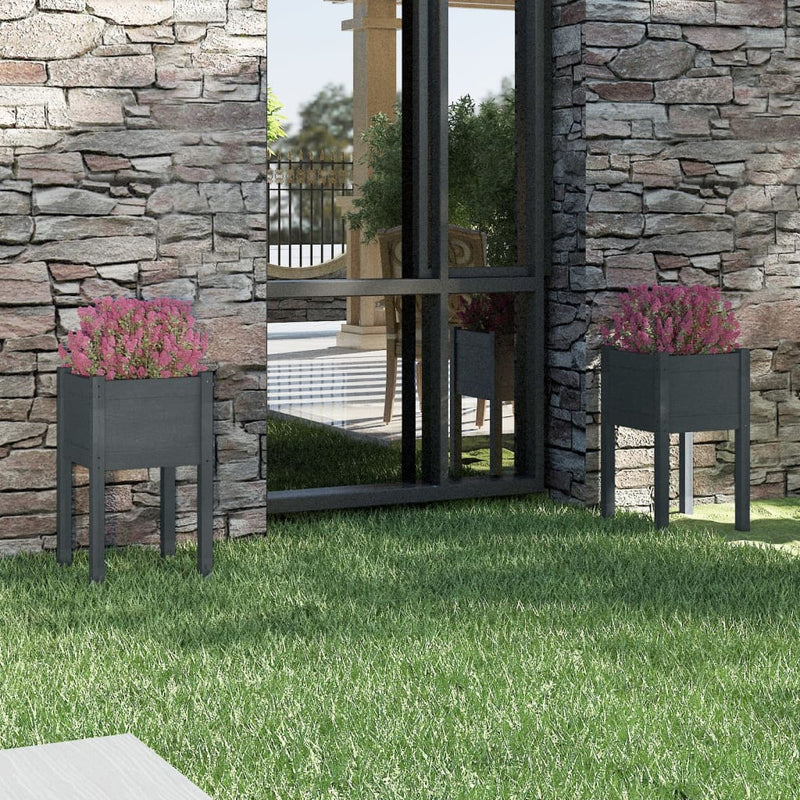 Load image into Gallery viewer, Vidaxl plantenbakken 2 st 40x40x70 cm massief grenenhout grijs