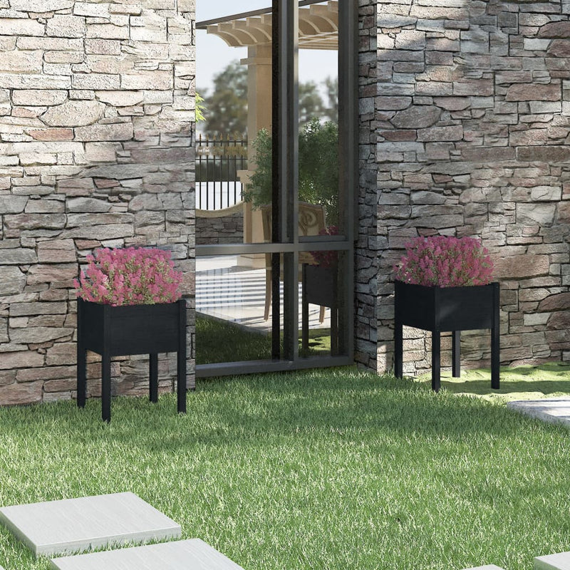 Load image into Gallery viewer, Vidaxl plantenbakken 2 st 50x50x70 cm massief grenenhout zwart