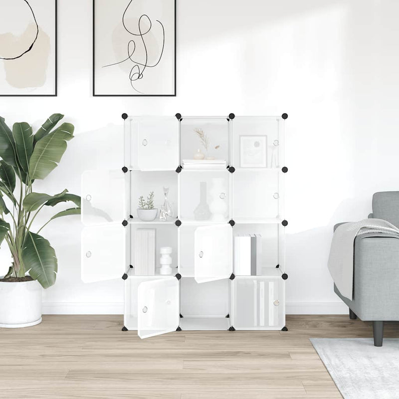 Load image into Gallery viewer, Vidaxl opbergmeubel met 12 vakken en deuren polypropeen transparant