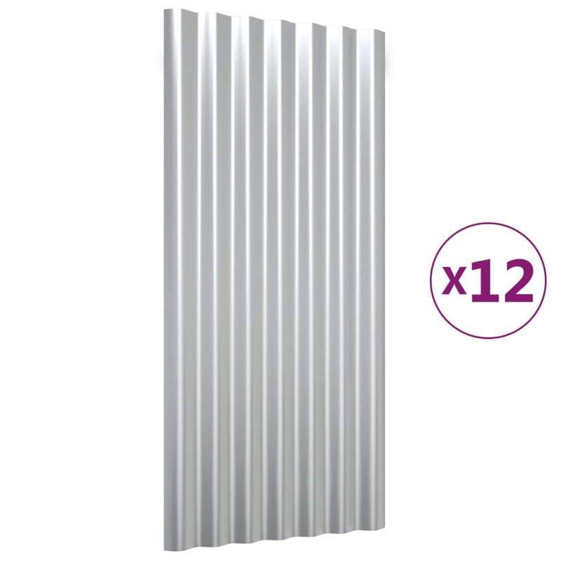 Load image into Gallery viewer, VidaXL Dakpanelen 12 st 80x36 cm gepoedercoat staal zilverkleurig
