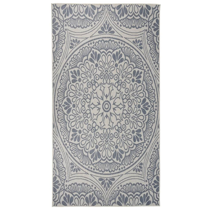 Afbeelding laden in galerijviewer, Vidaxl buitenkleed met patroon platgeweven 80x150 cm blauw