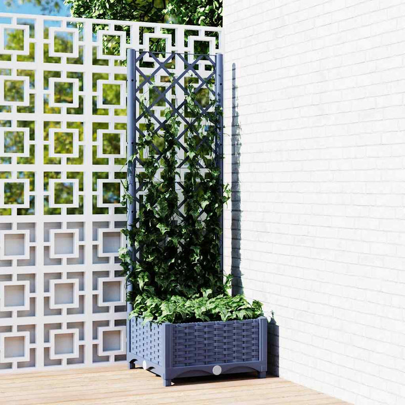 Load image into Gallery viewer, Vidaxl plantenbak met trellis blauwgrijs 40x40x121,5 cm pp
