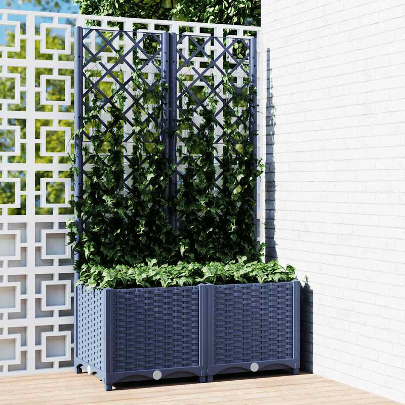 Load image into Gallery viewer, Vidaxl plantenbak met trellis blauwgrijs 80x40x136 cm pp