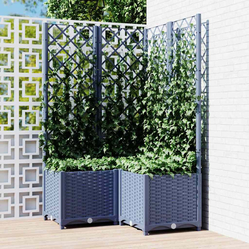 Load image into Gallery viewer, Vidaxl plantenbak met latwerk 80x80x136 cm polypropeen blauwgrijs
