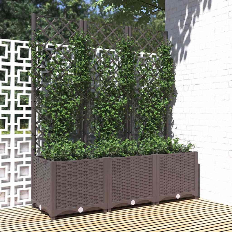 Load image into Gallery viewer, Vidaxl plantenbak met trellis bruin 120x40x136 cm pp