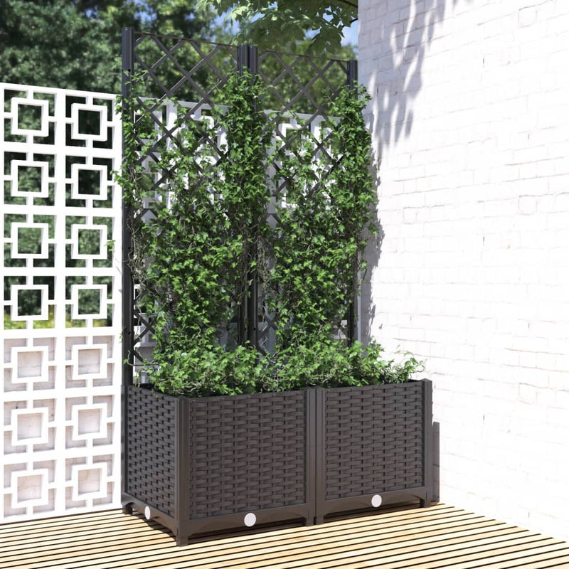 Load image into Gallery viewer, Vidaxl plantenbak met trellis zwart 80x40x136 cm pp