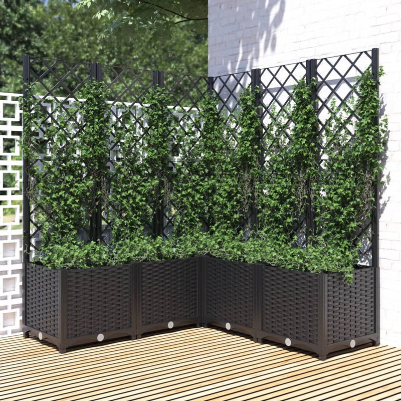 Load image into Gallery viewer, Vidaxl plantenbak met latwerk 120x120x136 cm polypropeen zwart