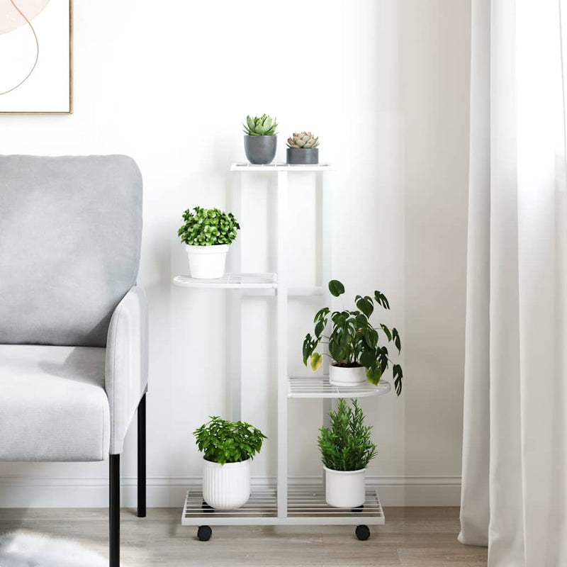 Load image into Gallery viewer, Vidaxl bloemenstandaard met wielen 4-laags 44x23x80 cm ijzer wit