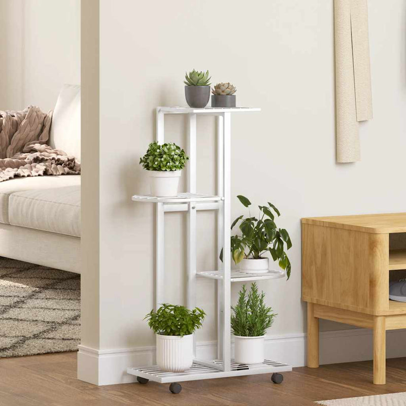 Load image into Gallery viewer, Vidaxl bloemenstandaard met wielen 4-laags 44x23x80 cm ijzer wit