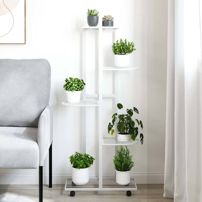 Load image into Gallery viewer, Vidaxl bloemenstandaard met wielen 5-laags 44x23x100 cm ijzer wit