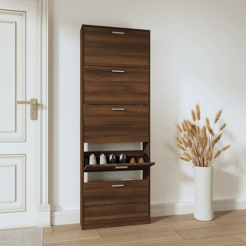 Load image into Gallery viewer, Vidaxl schoenenkast 59x17x169 cm bewerkt hout bruin eikenkleur