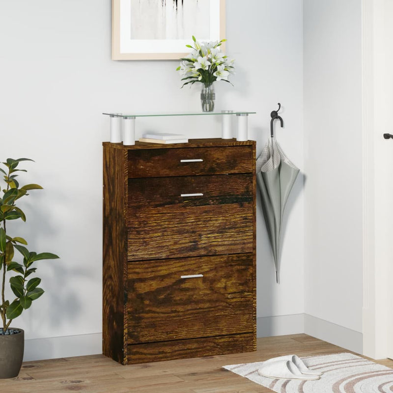 Load image into Gallery viewer, Vidaxl schoenenkast 63x24x104 cm bewerkt hout gerookt eikenkleurig