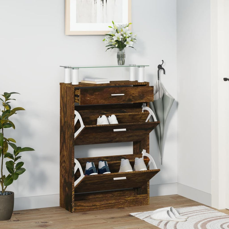 Load image into Gallery viewer, Vidaxl schoenenkast 63x24x104 cm bewerkt hout gerookt eikenkleurig