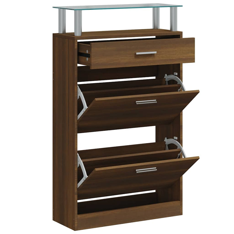 Load image into Gallery viewer, Vidaxl schoenenkast 63x24x104 cm bewerkt hout bruin eikenkleur