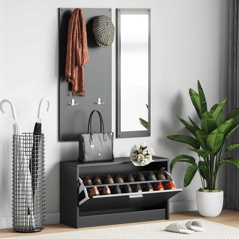 Load image into Gallery viewer, Vidaxl schoenenkastset 3-in-1 bewerkt hout zwart