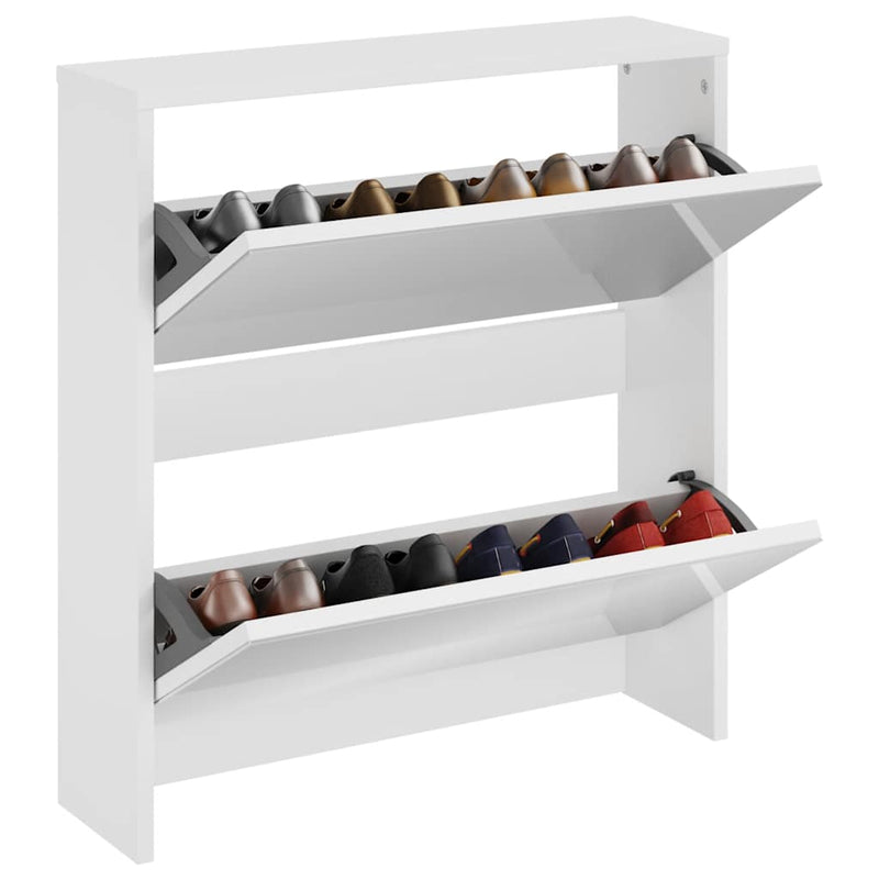 Load image into Gallery viewer, Vidaxl schoenenkast met spiegel 2-laags 63x17x67 cm hoogglans wit