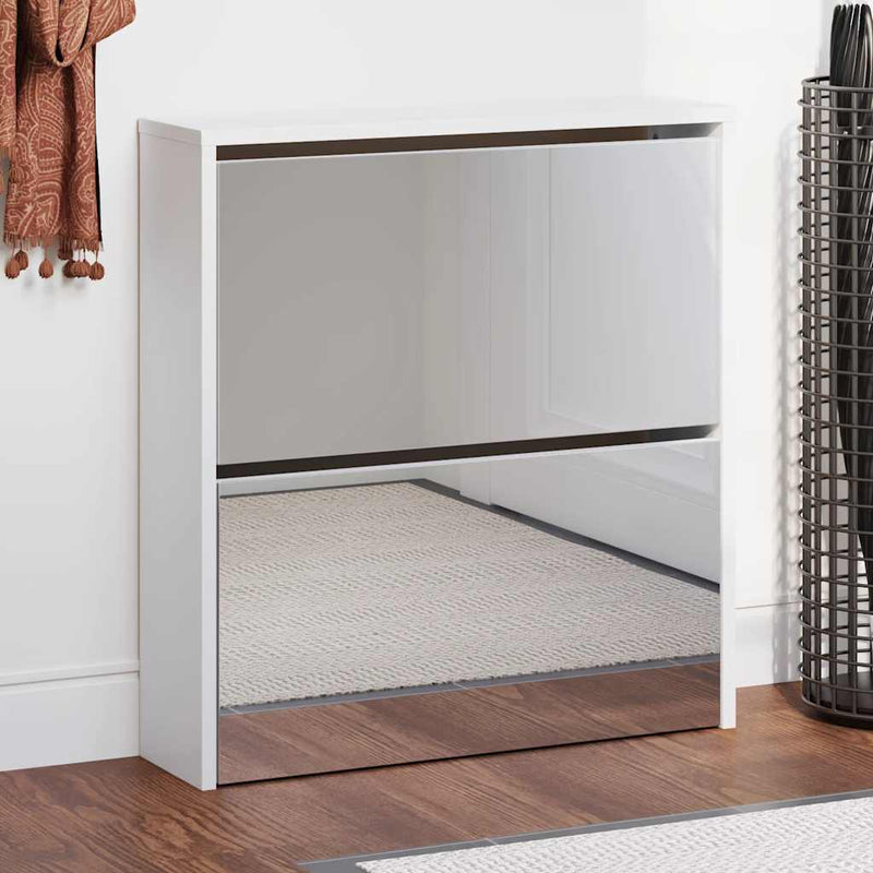 Load image into Gallery viewer, Vidaxl schoenenkast met spiegel 2-laags 63x17x67 cm hoogglans wit