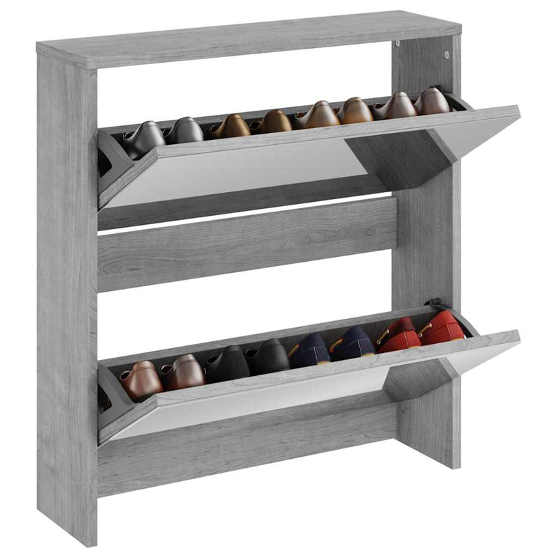Load image into Gallery viewer, Vidaxl schoenenkast met spiegel 2-laags 63x17x67 cm grijs sonoma