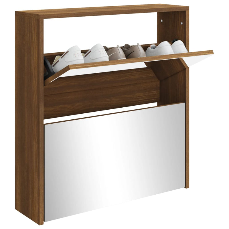 Load image into Gallery viewer, Vidaxl schoenenkast met spiegel 2-laags 63x17x67 cm bruineiken