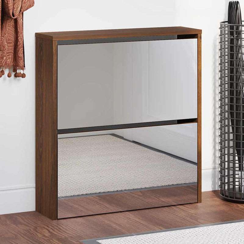Load image into Gallery viewer, Vidaxl schoenenkast met spiegel 2-laags 63x17x67 cm bruineiken