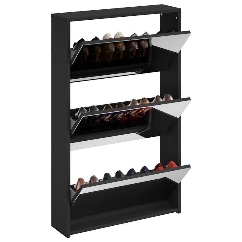 Load image into Gallery viewer, Vidaxl schoenenkast met spiegel 3-laags zwart 63x17x102,5 cm