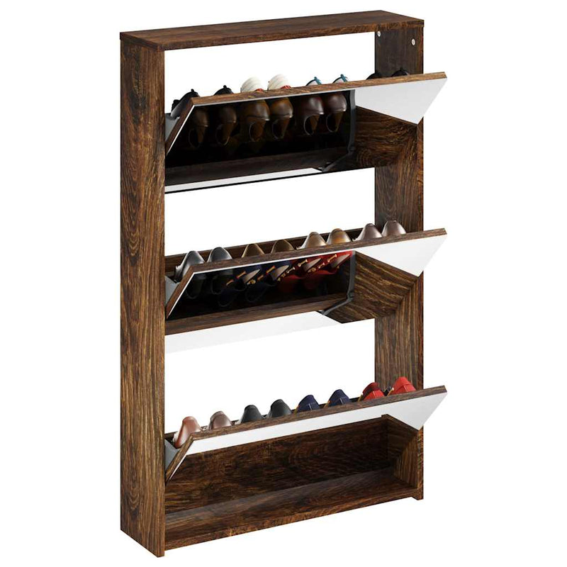 Load image into Gallery viewer, VidaXL Schoenenkast met spiegel 3-laags 63x17x102,5 cm gerookt eiken