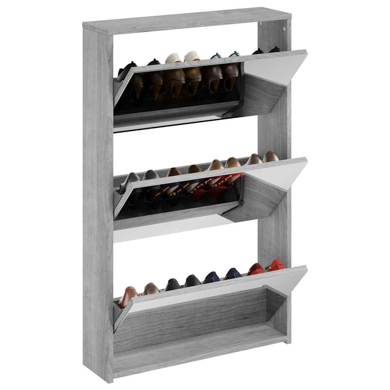 Load image into Gallery viewer, Vidaxl schoenenkast met spiegel 3-laags 63x17x102,5 cm grijs sonoma
