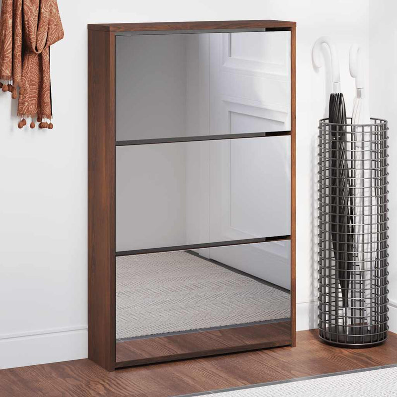 Load image into Gallery viewer, Vidaxl schoenenkast met spiegel 3-laags 63x17x102,5 cm bruineiken
