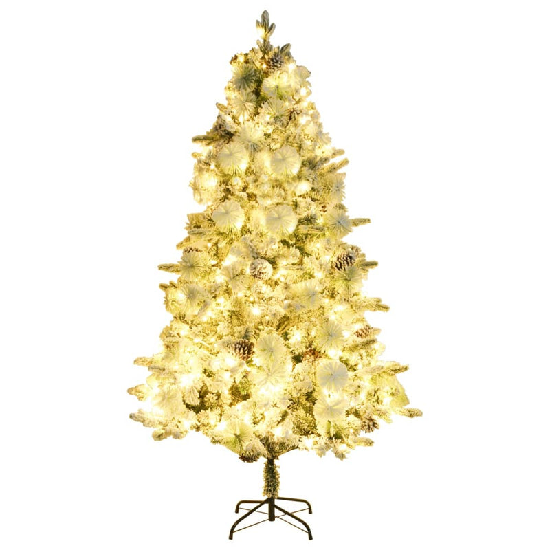 Load image into Gallery viewer, VidaXL Kerstboom met LED en dennenappels en sneeuw 195 cm PVC en PE