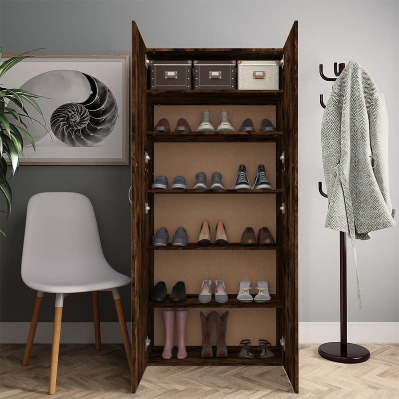 Load image into Gallery viewer, VidaXL Schoenenkast 80x35,5x180 cm bewerkt hout gerookt eikenkleurig