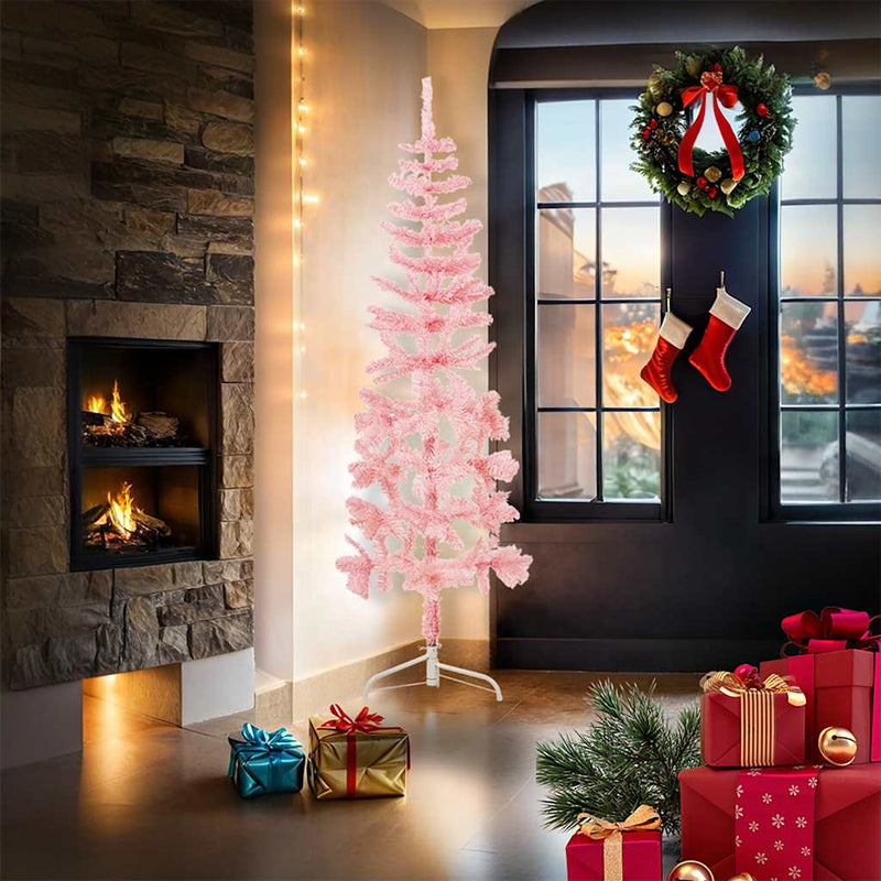 Load image into Gallery viewer, Vidaxl kunstkerstboom half met standaard smal 180 cm roze