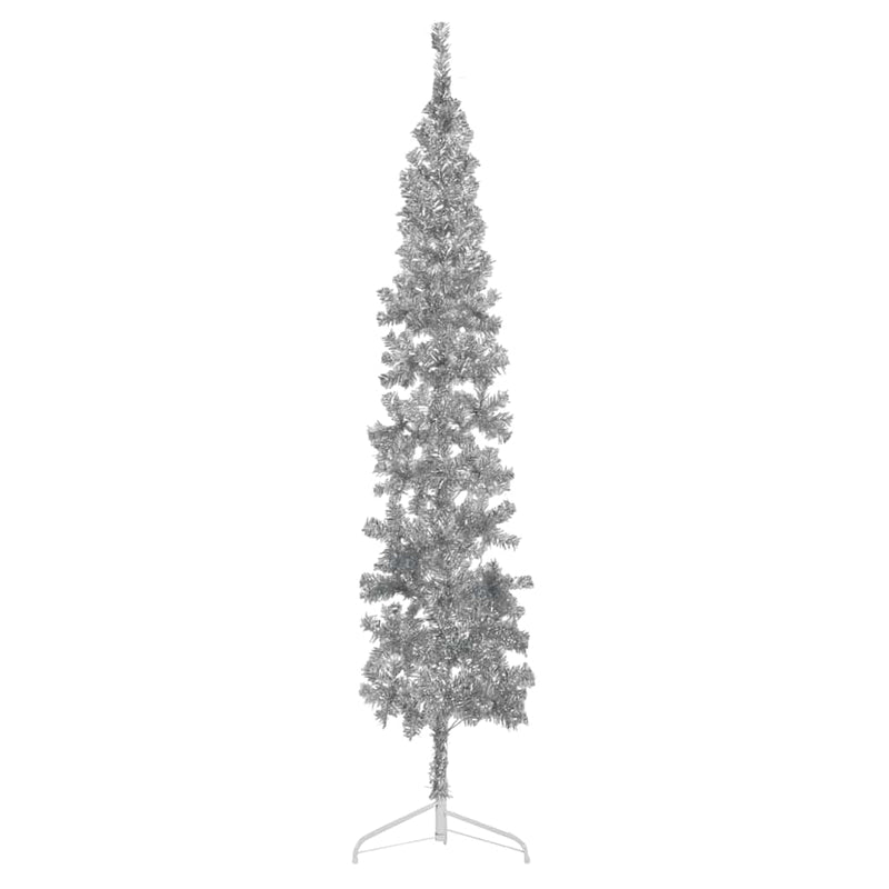 Load image into Gallery viewer, Vidaxl kunstkerstboom half met standaard smal 240 cm zilverkleurig