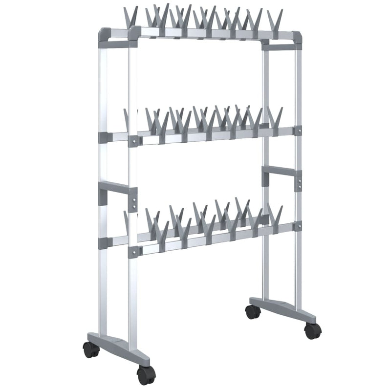 Load image into Gallery viewer, Vidaxl schoenenrek met wieltjes 66x27x100 cm zilverkleurig