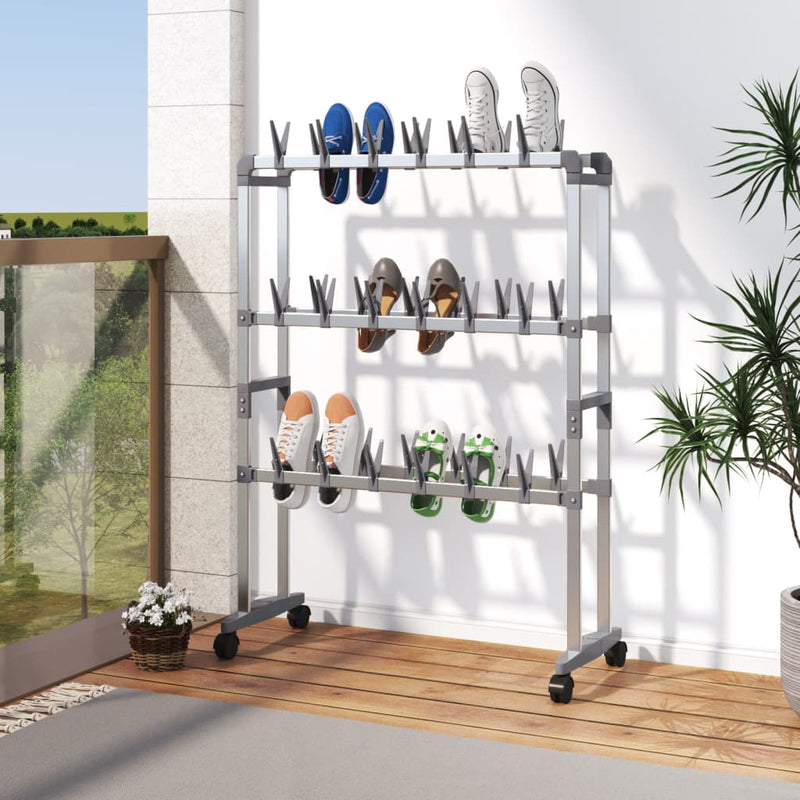 Load image into Gallery viewer, Vidaxl schoenenrek met wieltjes 66x27x100 cm zilverkleurig