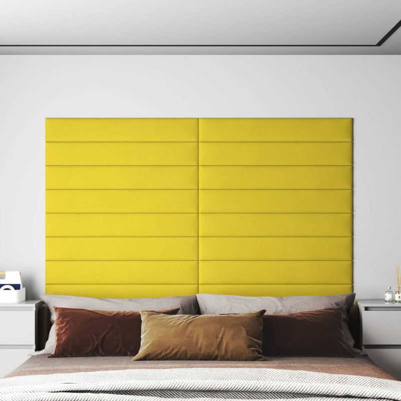 Load image into Gallery viewer, Vidaxl wandpanelen 12 st 1,62 m² 90x15 cm stof lichtgeel