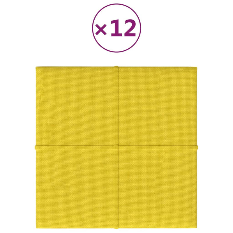 Load image into Gallery viewer, VidaXL Wandpanelen 12 st 1,08 m² 30x30 cm stof lichtgeel