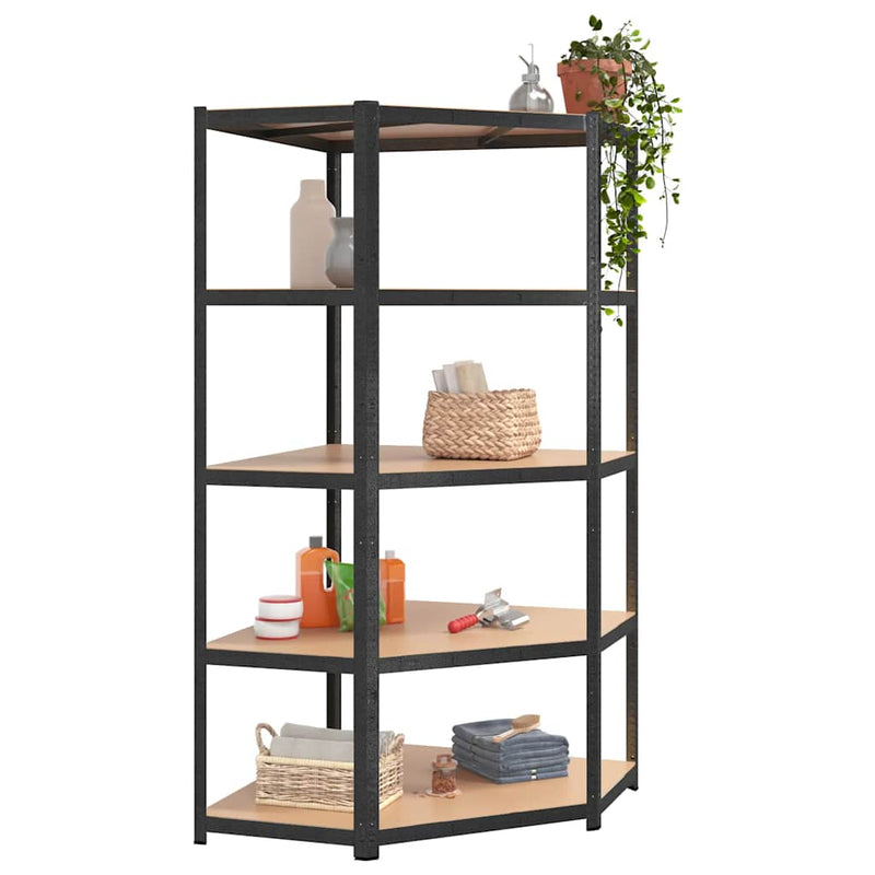 Load image into Gallery viewer, Vidaxl hoekrek robuust 5-laags staal en bewerkt hout grijs