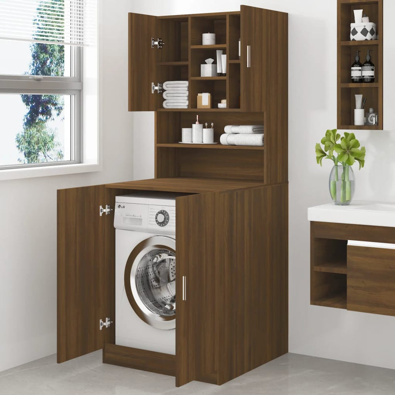 Load image into Gallery viewer, VidaXL Wasmachinekast bewerkt hout bruin eikenkleur