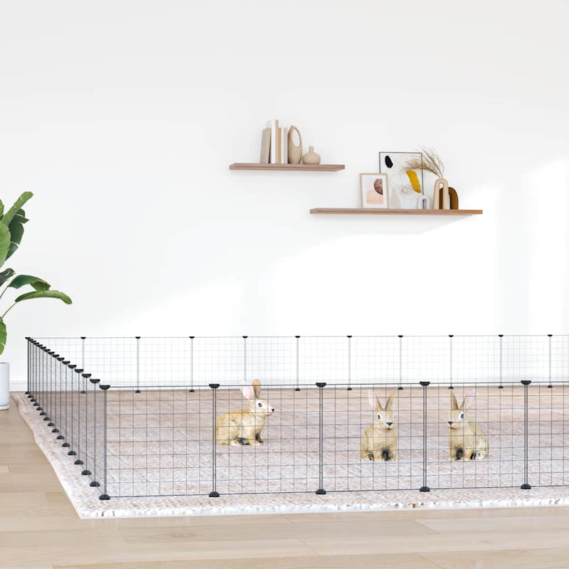 Load image into Gallery viewer, VidaXL Huisdierenkooi met deur 60 panelen 35x35 cm staal zwart