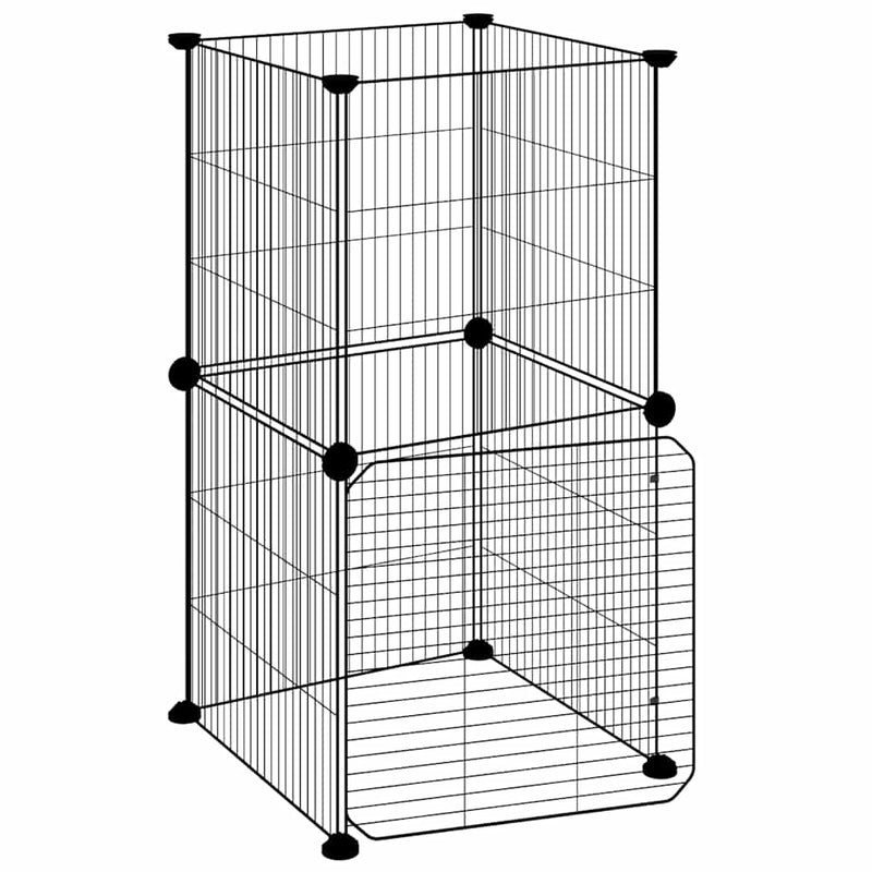 Load image into Gallery viewer, Vidaxl huisdierenkooi met deur 8 panelen 35x35 cm staal zwart
