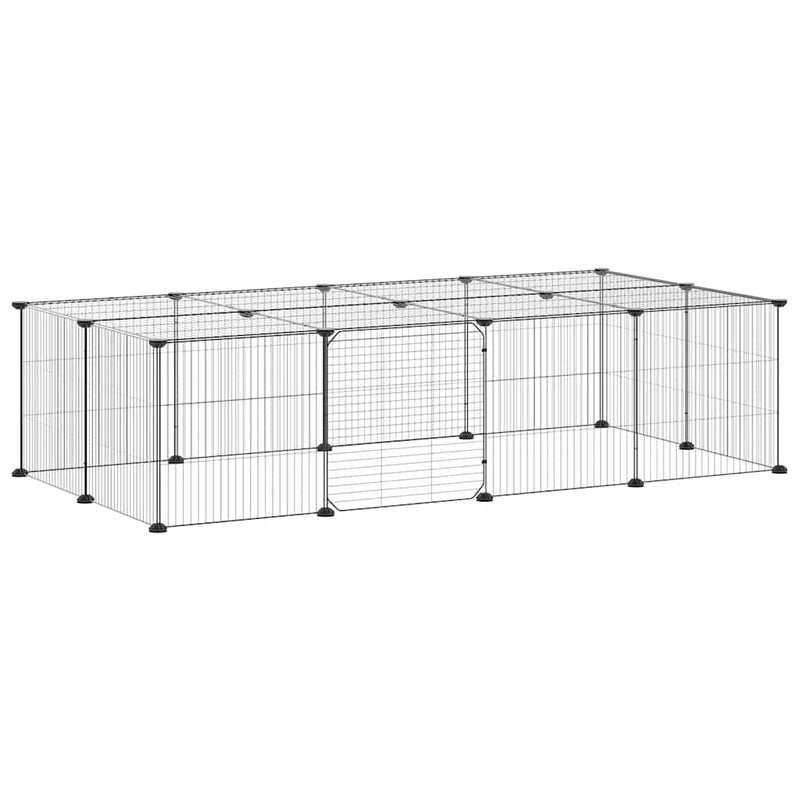 Load image into Gallery viewer, Vidaxl huisdierenkooi met deur 20 panelen 35x35 cm staal zwart