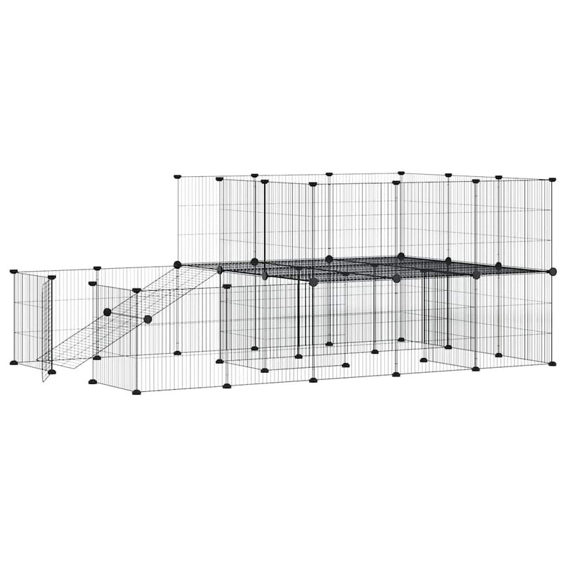 Load image into Gallery viewer, Vidaxl huisdierenkooi met deur 44 panelen 35x35 cm staal zwart