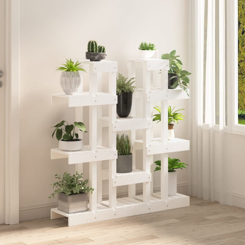 Afbeelding laden in galerijviewer, Vidaxl plantenstandaard wit 104,5x25x109,5 cm massief grenenhout